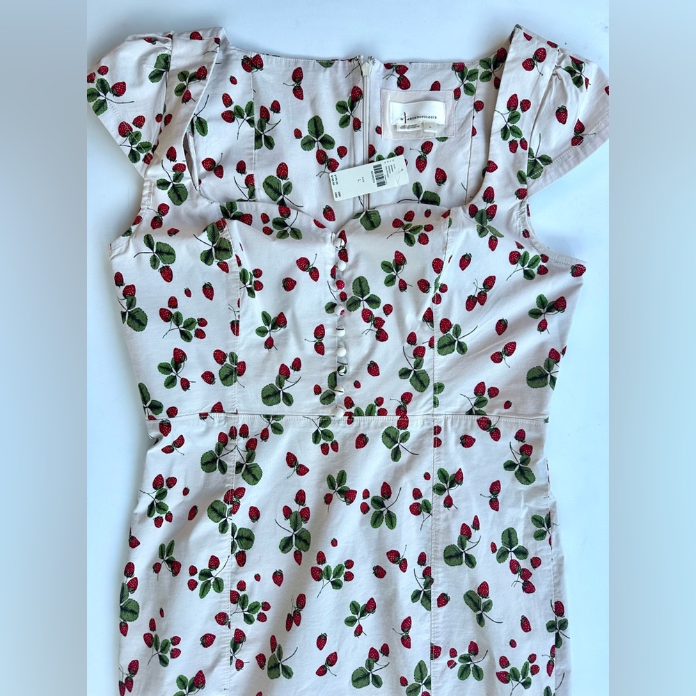NWT Anthropologie Maeve Cecily Fit & Flare Midi Strawberries Sweetheart Dress, L - Picture 8 of 16